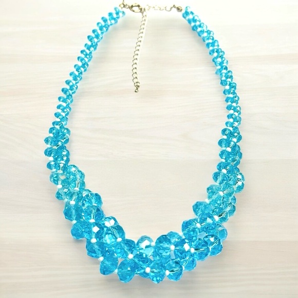Stunning Blue & White Beaded Statement Necklace - Picture 7 of 15